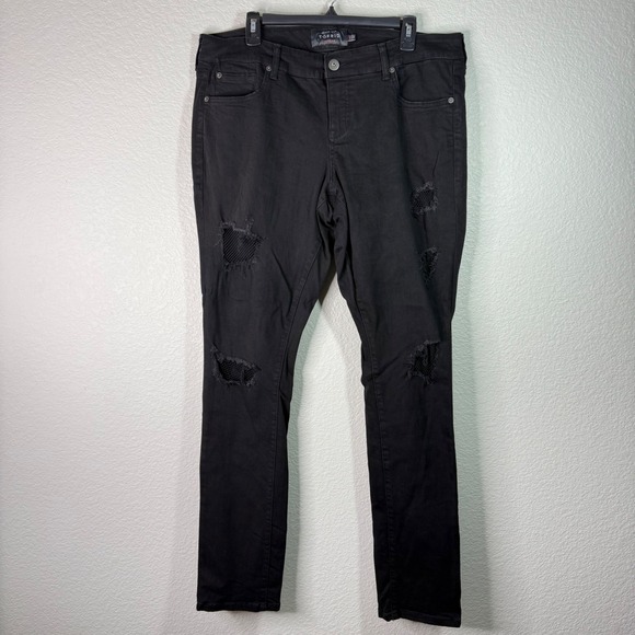 Torrid Premium Boyfriend Jeans Plus Size 14T Black Denim Ripped Distressed - Picture 1 of 9